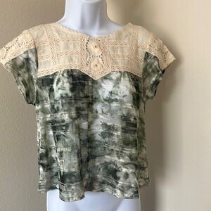 Free People Green Tie-Dye Lace Trim Top